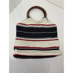 The SAK Original Crochet Craze double small blue, white, and red striped purse
